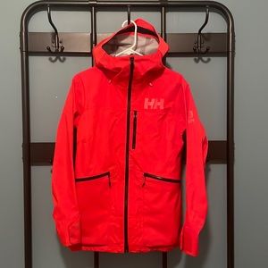 Helly Hansen Kvitegga shell jacket, sz M, bright red with high viz brim on hood